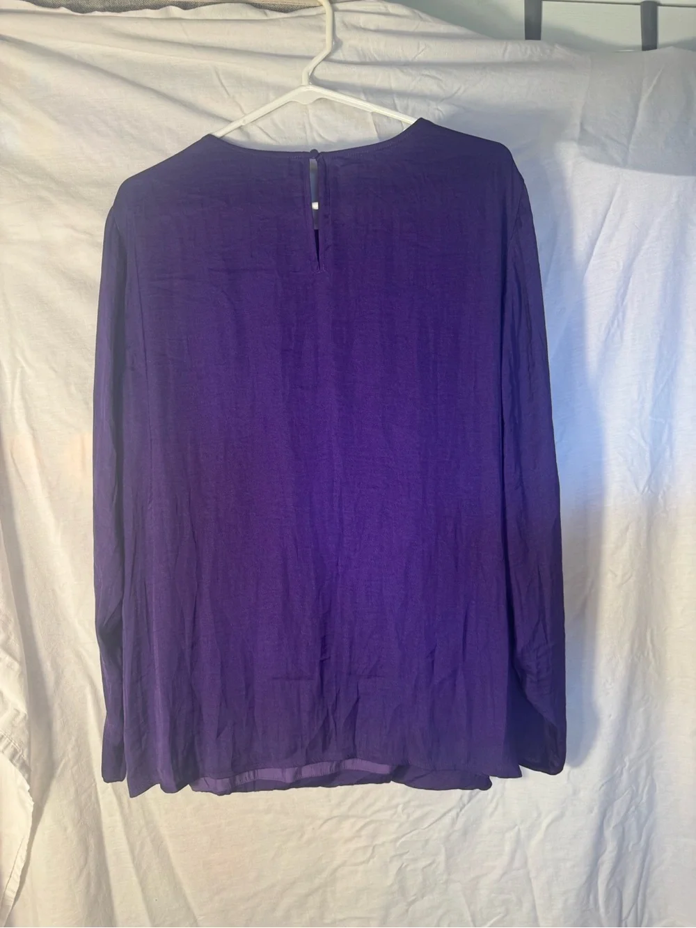 Worthington XL Purple Faux Wrap Draped Front Silky Long Sleeve Blouse Top EUC